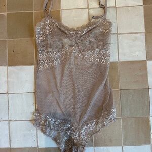 Lace lingerie teddy in a muted mauve